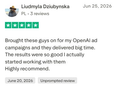Five-star Trustpilot review from Liudmyla Dziubynska.